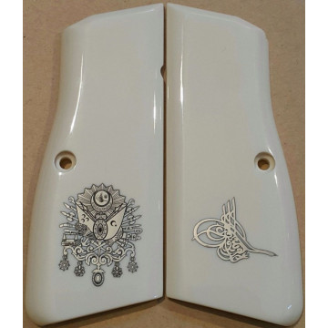 Browning MK3 (Acrylic Ivory) Silver Logo (Big) Handgun Grip