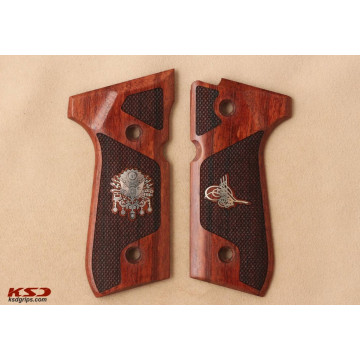 Beretta 92FS, 92, 92F, 92A1, 92FS INOX, 92G, 92D, 96, 96D, 96A1, M9, M9A1 Wooden (Rosewood) Silver Logo Handgun Grip