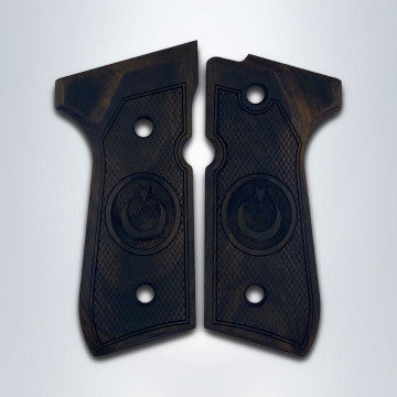 Beretta 92FS, 92, 92F, 92A1, 92FS INOX, 92G, 92D, 96, 96D, 96A1, M9, M9A1 Wooden (Turkish Walnut) Lazer Logo Handgun Grip