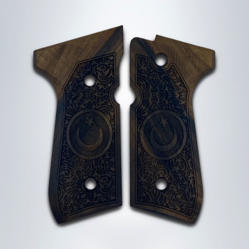 Beretta 92FS, 92, 92F, 92A1, 92FS INOX, 92G, 92D, 96, 96D, 96A1, M9, M9A1 Wooden (Turkish Walnut) Lazer Logo Handgun Grip