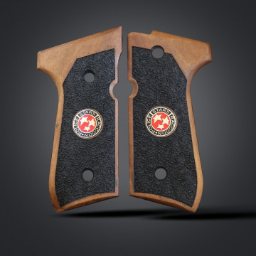 Beretta 92FS, 92, 92F, 92A1, 92FS INOX, 92G, 92D, 96, 96D, 96A1, M9, M9A1 Wooden (Turkish Walnut) Brass & Mine Logo Handgun Grip