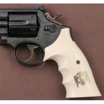 Smith Wesson K/L - Frame Square Butt (Acrylic Ivory) Brass Logo Handgun Grip