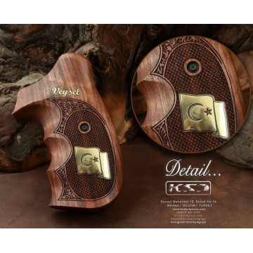 Smith Wesson N Frame Round Butt Wooden (Turkish Walnut) Brass Logo Handgun Grip