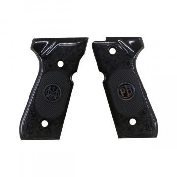 Beretta 92FS, 92, 92F, 92A1, 92FS INOX, 92G, 92D, 96, 96D, 96A1, M9, M9A1 (Acrylic Black) Silver & Mine Logo Handgun Grip