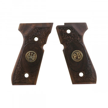 Beretta 92FS, 92, 92F, 92A1, 92FS INOX, 92G, 92D, 96, 96D, 96A1, M9, M9A1 Wooden (Turkish Walnut) Brass Logo Handgun Grip